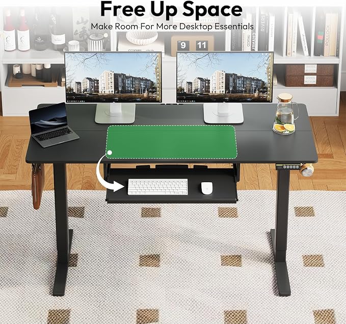 55 x 24 Inch Electric Standing Desk with Keyboard Tray, Black | 3-Year Free Motor Replacement, 28.3-46.5 in Height, 3 Presets, 45 dB or Less, 154 lb Capacity, Keyboard Tray