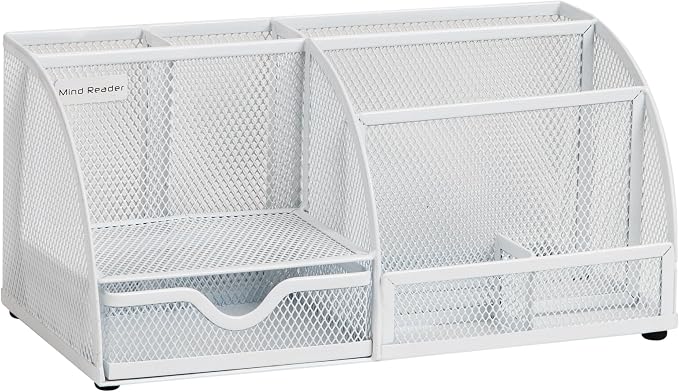 Mind Reader 7-Compartment Desktop Organizer, Metal Mesh, White | Desk Organizer for Pens, Sticky Notes, Mail, Office Supplies
