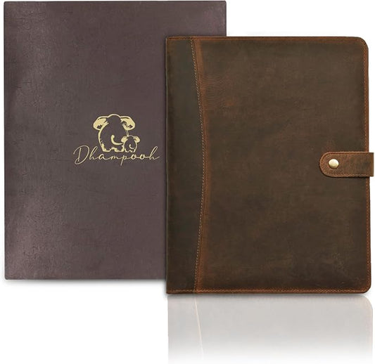 Genuine Leather Portfolio – Brown Professional Organizer & Resume Folder, Antique Leather Business Document Padfolio with Writing Pad, Ideal Gift for Men & Women