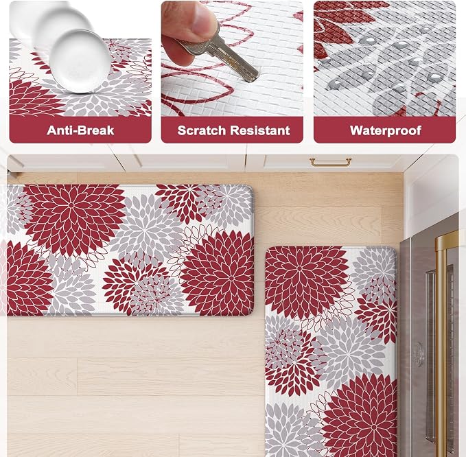 KIMODE Anti Fatigue Kitchen Mat for Floor Cushioned Comfort Standing Mat | 17.3"x29", Farmhouse Dahlia,Padded Kitchen Floor Mats Non Slip,Waterproof,for Laundry Office Sink Desk