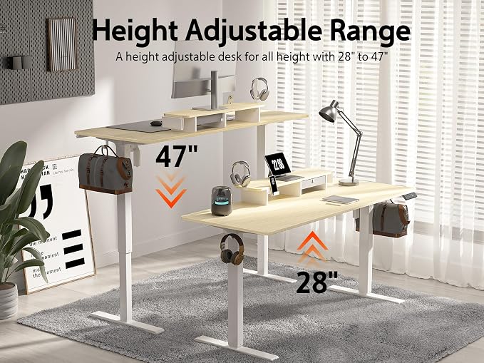 WALKINGDESK 63x24 Inches Electric Standing Desk with Drawer and Monitor Stand, Height Adjustable Sit to Stand up Desk for Home Office, Ergonomic Computer Table with Phone Holder, 3 Hooks, Oak