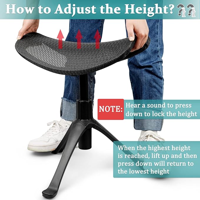 Lilithye Footrest for Desk Adjustable Height 2-in-1 Function Rotatable Ergonomic Under Desk Footrest Ottoman Stool Rolling Leg Rest for Home Office (Black)