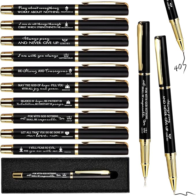 Lincia 40 Sets Christian Gift Bible Verse Ballpoint Pen Bulk Engraved Inspirational Quotes with Boxes Religious Pen Grandparent Day Appreciation Gift Pastor Clergy Men Church Sunday School Prayer