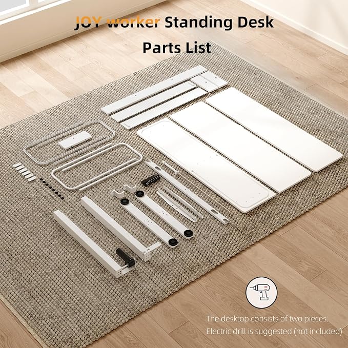 JOY worker 48" Electric Adjustable Standing Desk with Storage Monitor Stand | White Computer Desk Height Adjustable with Storage Shelves, Spacious Woskstation, Sit Stand Desk with 2 Hooks, Home Office