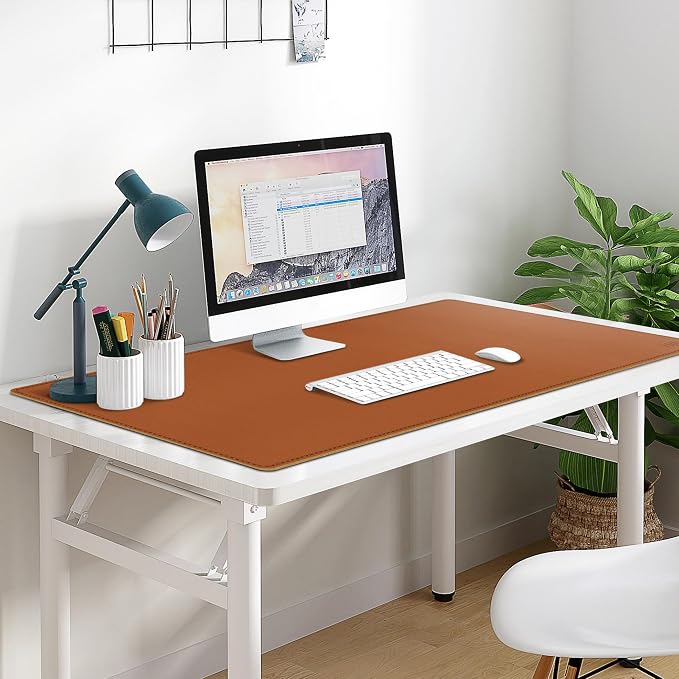 Vyaaa Cork & Leather Desk Pad, 43" x 20" Dual Sided Large Desk Mat, Large Mouse Pad on Top of Desks for Computer, Gaming, Home or Office (Brown)