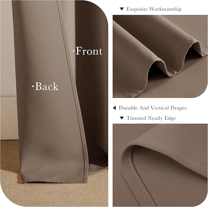 PONY DANCE 102 inch Long Curtains 2 Panels Set for Living Room Bedroom, Rod Pocket/Back Tab Thermal Insulated Room Darkening Light Blocking Floor to Ceiling Drapes, W 52 x L 102 inch, Mocha