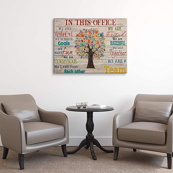 HDXUFJQ Inspirational Canvas Wall Art for Office - Team Rules Motivation Positive Quotes Wall Decor - Teamwork - Ready to hang (16"x24")