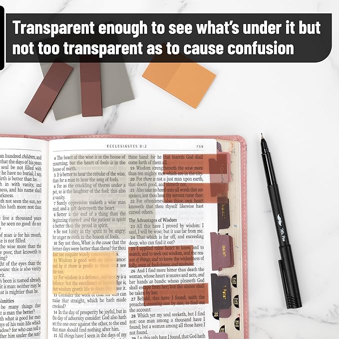 Mr. Pen- Transparent Sticky Notes with Pen, 200 Sheets, Earthy Tones, Bible Sticky Notes for Books