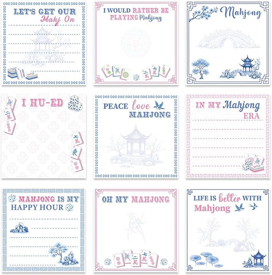 Mahjong Sticky Notes Gifts - 9 Pack Mah Jong Notepads 3x3 Inch Gifts for Mahjong Lovers, Mah Jong Blue and White Porcelain Memo Pads Office School Supplies for Friends Coworkers (450 Sheets)