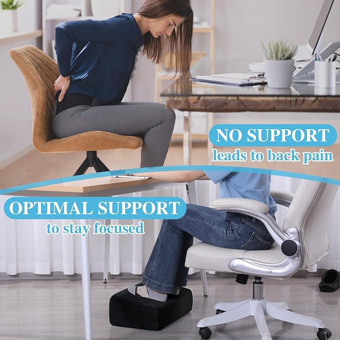 ROYALAY Adjustable Foot Rest Under Desk for Office, High-Density Foam Foot Rest with 3 Adjustable Heights, Ergonomic Footrest with Washable Cover for Home, Airplane, Travel(17 * 11 * 17in, Black)