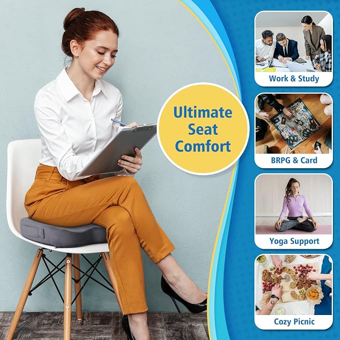 CloudBliss Gel Memory Foam Seat Cushion for Long Sitting, X-Large, Grey | Gel Chair Pad for Tailbone, Coccyx, Sciatica , Soft Suede Cover, Non-Slip , Washable Mesh, for office, home, car
