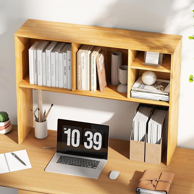 Tangkula Desktop Bookshelf, Countertop Storage Hutch with 4 Shelves for Computer Desk, Desktop 2-Tier Display Rack, Multipurpose Wood Desk Hutch Storage Organizer for Dorm Office Home