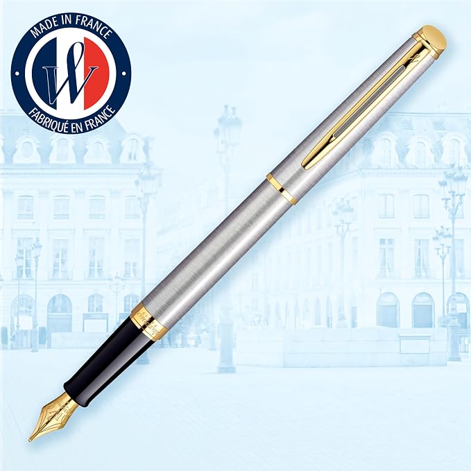 Waterman Hemisphere Essential Stainless Steel Gold Trim Fine Point Fountain Pen - S0920310