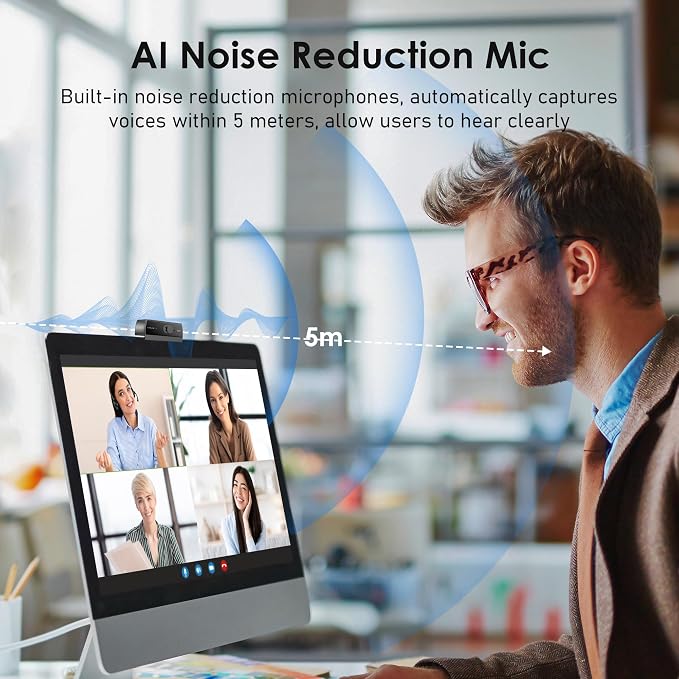 1080P Webcam with Built-in Microphone, W2N Web Cam, Privacy Cover, 75° FOV, Noise Cancellation, Plug & Play Web Camera for Computer, USB Webcam for Pc, Laptop, Desktop, Mac