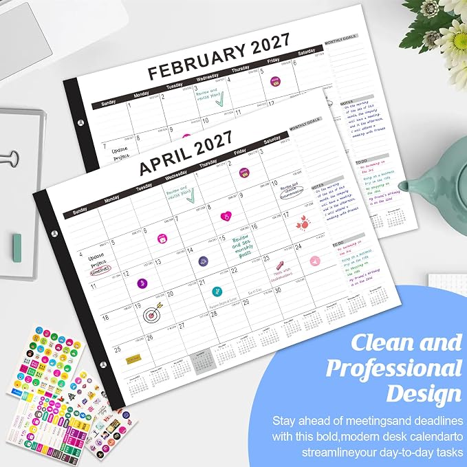 Gannyfer Desk Calendar 2026-2027, Large Desk Calendar 22" x 17", Use July 2026 to December 2027, 18 Monthly Academic Desktop Calendar 2026 with To-Do List, Desk Calendar 2026 for Office, School, Home (6 Stickers)