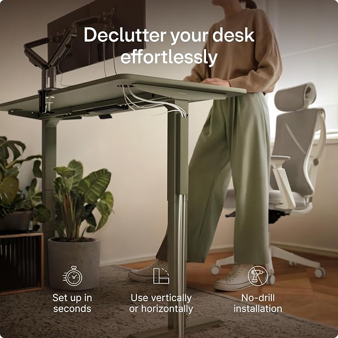 Desktronic Magnetic Cable Management Tray — No Drill Under Desk Cord Organizer, Holds 10 Cables, Reinforced Steel Cable Holder for Home Office, Gaming Setup & Sit-Stand Desks