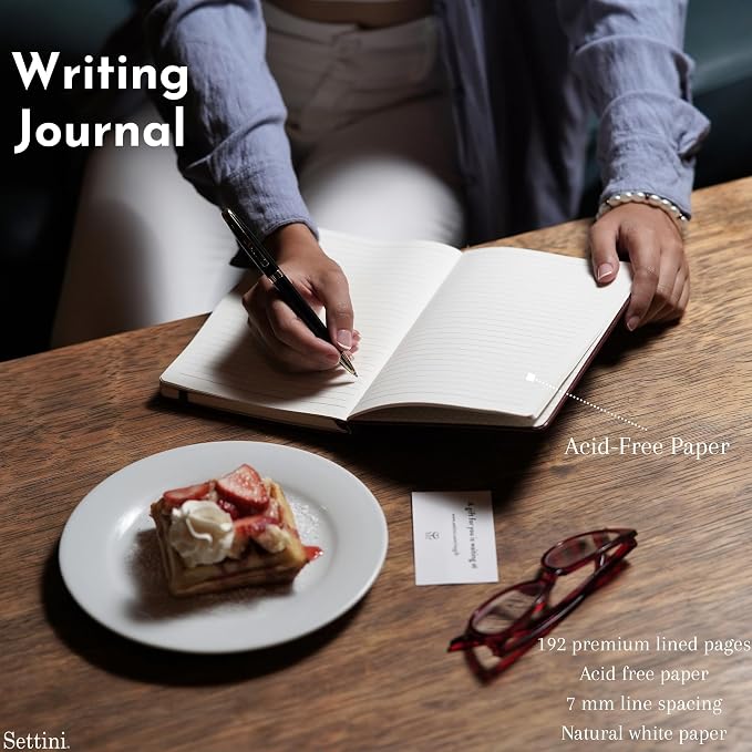 SETTINI® Lined Journal - Cat Journal for Writing Gift Set - Hardcover Vegan Leather, Includes Luxury Pen in a Unique Pen Holder, 192 Pages, A5, Birthday Gift, Journal for Women