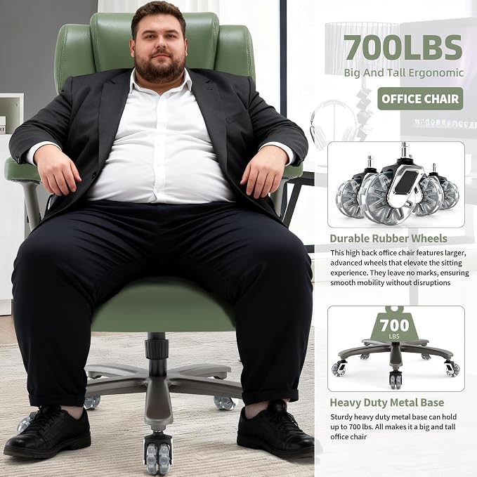 Big and Tall Office Chair 700lbs- Large High Back Executive Computer Desk Chair with 3D Flip-Up Arms, Adjustable Lumbar Support, Extra Wide Plus Size Seat, Heavy Duty Metal Base & Quiet Rubber Wheels