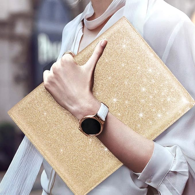 Glitter Portfolio Case, Bling Padfolio Cover for Women, Conference/Resume/Legal Document Organizer with Letter/A4 Size Clipboard Hardboard, Business Card Holders, Champagne