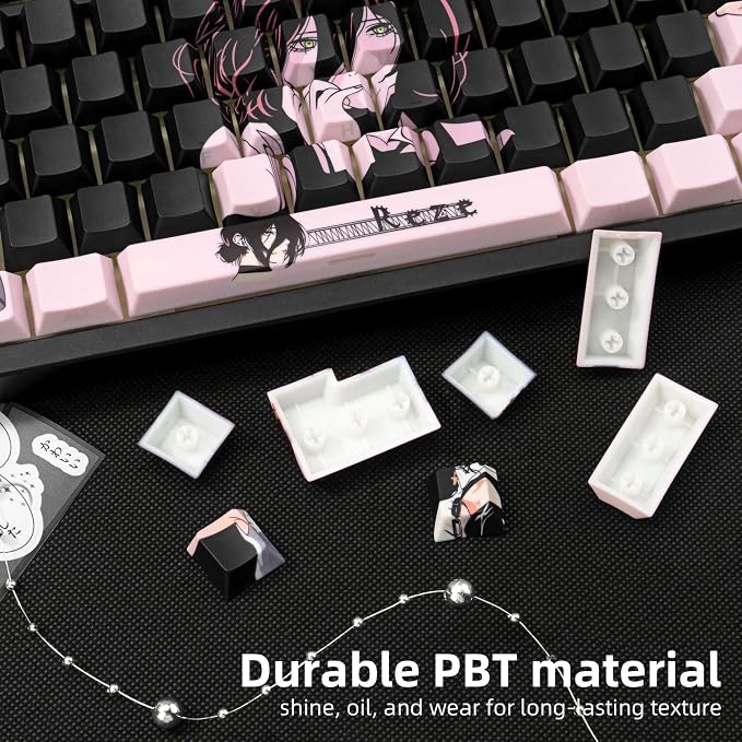 Purple Black Manga Japanese Theme Keycaps, PBT Keycaps 130 Keys Cherry Profile Dye - Sublimation Keycap Shine Through Custom Key Cap Set for Cherry Gateron MX Switches Mechanical Keyboard.