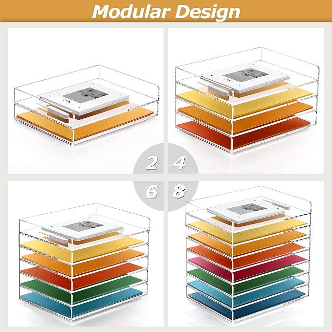 2-Tier Acrylic Stackable Letter Tray Paper Organizer Trays for Desk,Clear | Horizontal File Paper Sorter, Office Supplies Accessories Storage for Letter/A4 Size Folders Documents 12.4inx8.86inx3.46in