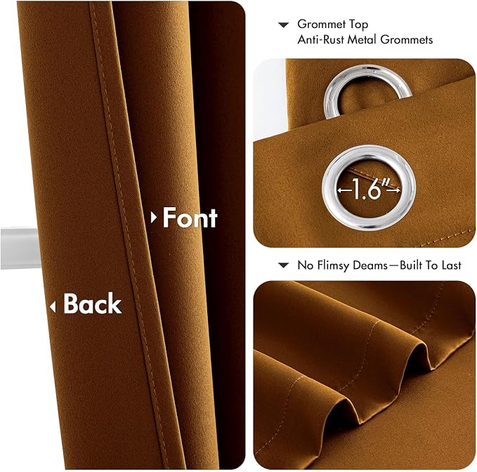 MIULEE Blackout Curtains for Bedroom Living Room 2 Panels, Thermal Insulated Room Darkening Drapes Grommet Noise Reducing Light Blocking Window Treatments 72 Inches Long 40x72 Inch Gold Brown