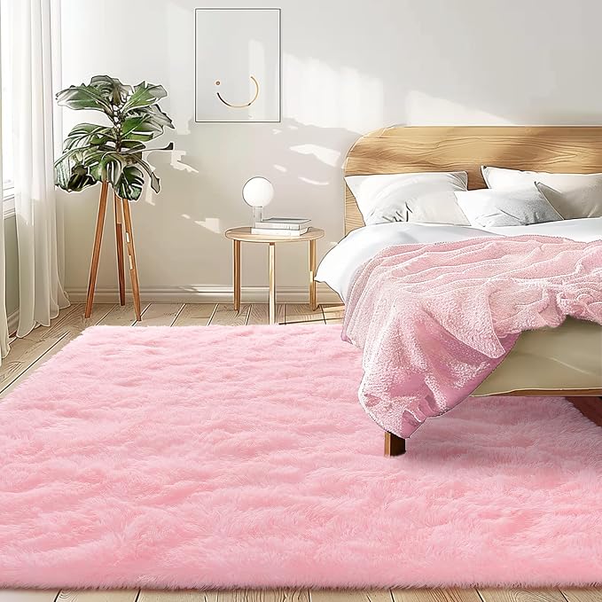 Awaytail Pink Rug 8x10 - Non Slip Fluffy Rugs for Living Room - Cute Floor Rug for Girls Room Decor- Large Fuzzy Shag Carpet - Shaggy Rugs for Living Room Washable 8x10 Area Rugs Clearance