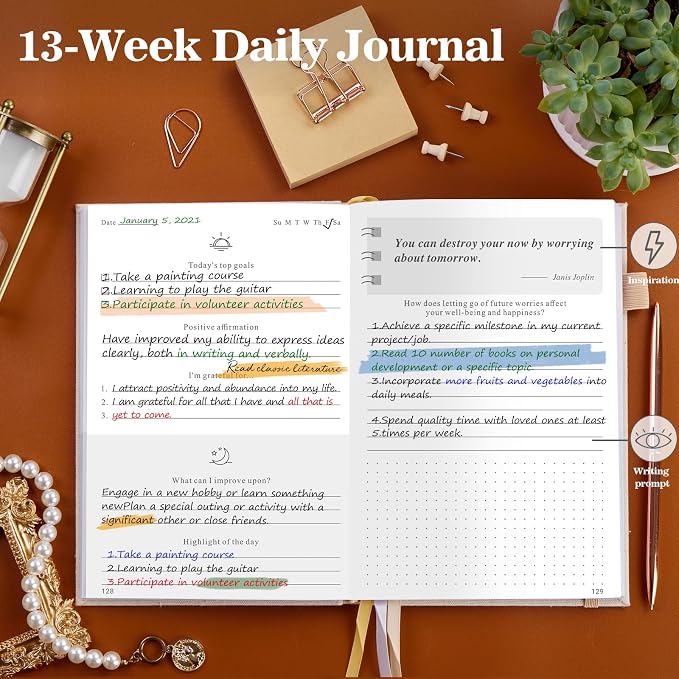 5 MINUTES A DAY Self-Care Journal – 91 Days Daily Reflection Notebook – Mental Health Journal, Anxiety & Guided Journal for Women & Men, Meditation & Mood Log, A5 (Beige)