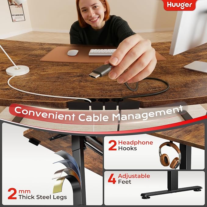 Huuger 71 X 30 Inch Electric Standing Desk with Power Outlets and USB-C Port, Height Adjustable Desk, Sit Stand Desk for Home Office, Computer Desk with 4 Presets, Stable Steel Frame, Rustic Brown