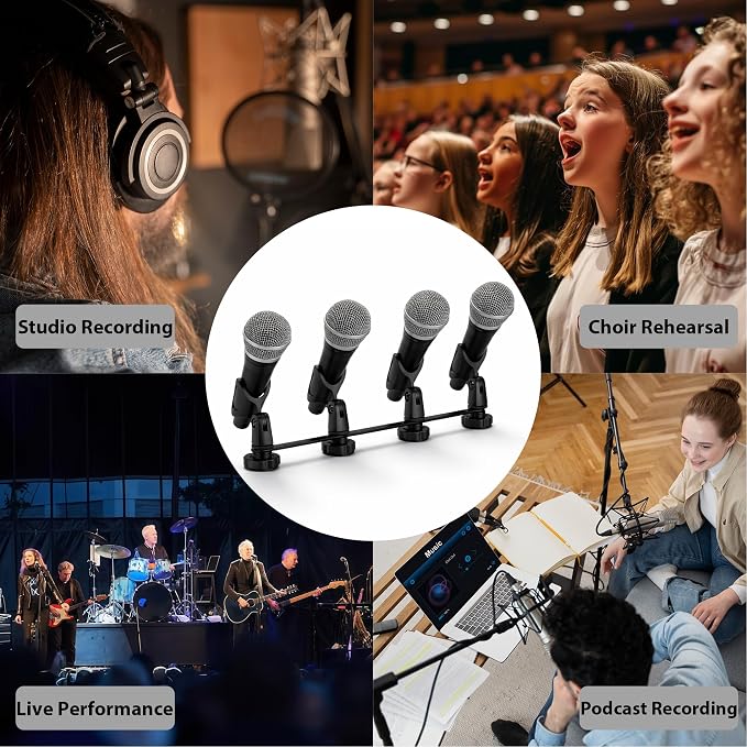 Musiin Multi-Function Desktop Microphone Stand, Adjustable Table Mic Stand with Microphone Clip (1-to-4 Microphone clip)