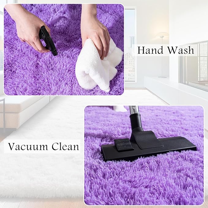 9x12 Area Rugs for Living Room, Purple Fluffy Shaggy Rug Soft Carpets, Big Rugs for Bedroom Nursery Kids Room Dorm Home Decor Aesthetic