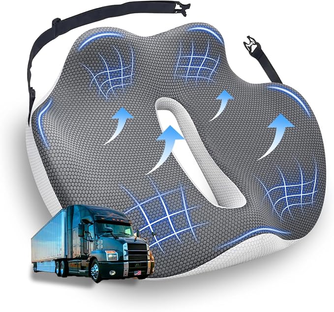 X-Large Truck Seat Cushion for Truck Drivers, Memory Foam Support | Seat Cushion for Long Driving & Sitting, Tailbone Pain Relief, Ergonomic Back Support, Non-Slip Washable Cover for Cars