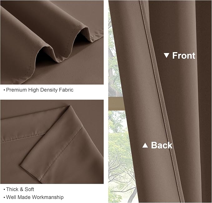 PONY DANCE Blackout Window Drapes - 42 by 72-inch, Mocha Curtain Draperies Light Block Thermal Insulated Curtain Panels Back Tab/Rod Pocket Light Blocking Energy Saving for Bedroom, 2 PCs