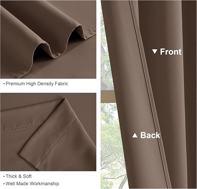 PONY DANCE Window Draperies Set - 42 by 84 inch, Mocha Blackout Curtains Back Tab/Rod Pocket Light Blocking Curtain Panels Thermal Insulated Decoration for Bedroom, Double Pieces