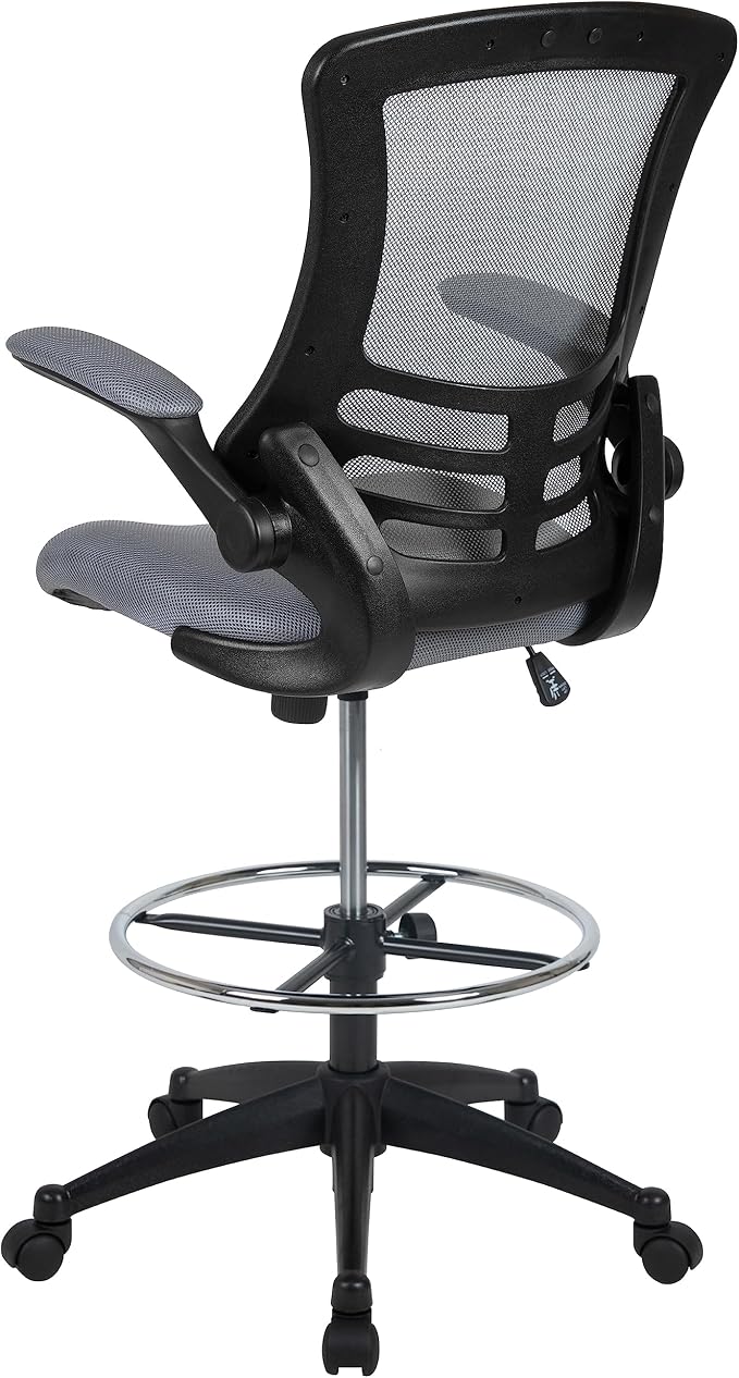 Flash Furniture Kelista Mid-Back Swivel Office Chair with Adjustable Seat Height, Ergonomic Mesh Desk Chair with Flip-Up Armrests, Dark Gray | Adjustable Foot Ring, Mid-Back, Flip-Up Arms, Mesh Back