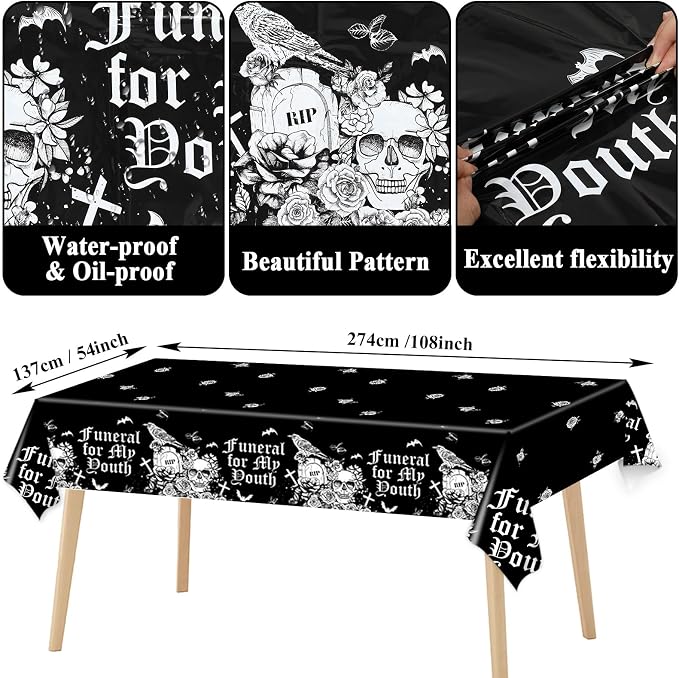 Death To My 30s Birthday Party Supplies Serves 24 Rip 30s Party Decorations 40th Paper Plates Napkins Disposable Black 40th Birthday Tablecloth Set Tableware Kit for My Youth Funeral