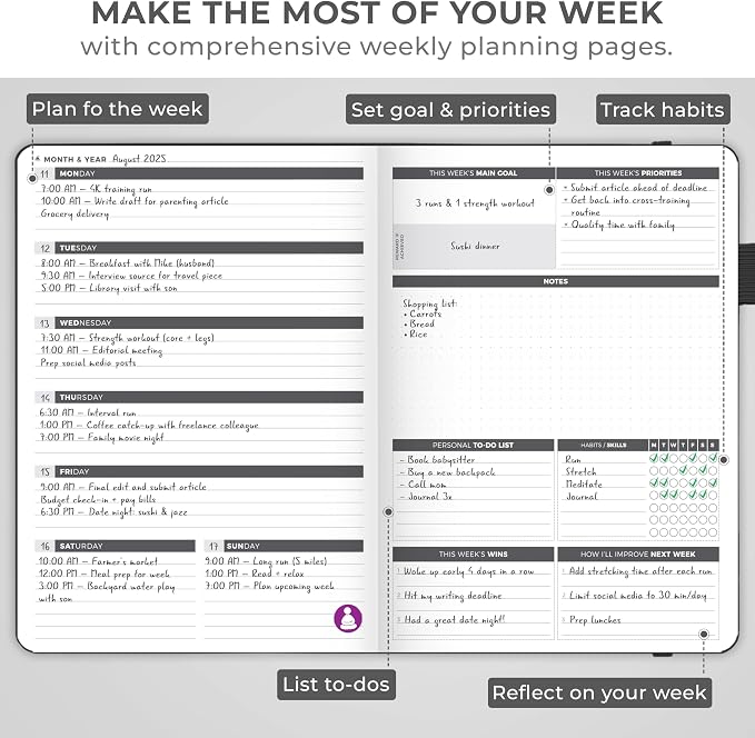Clever Fox Planner Large – Undated Weekly & Monthly Planner for Productivity, Time Management & Goals – Organizer Journal – 7x10” (Black)