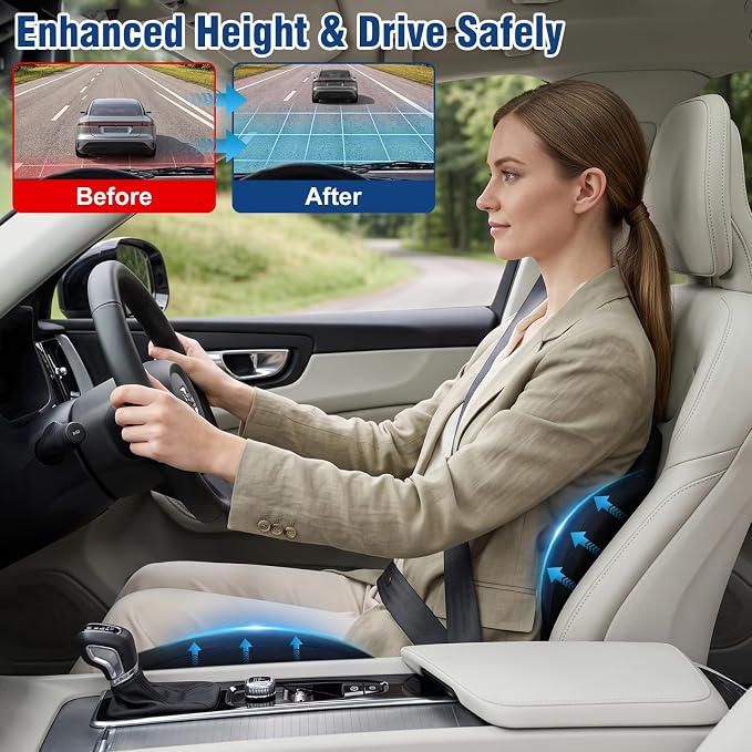 Car Seat Cushion with Lumbar Support Pillow, Memory Foam Office Chair Cushion for Back Pain Sciatica Pain Relief, Ergonomic L-Shaped Seat Cushion for Car Truck Driving Office Chair Home