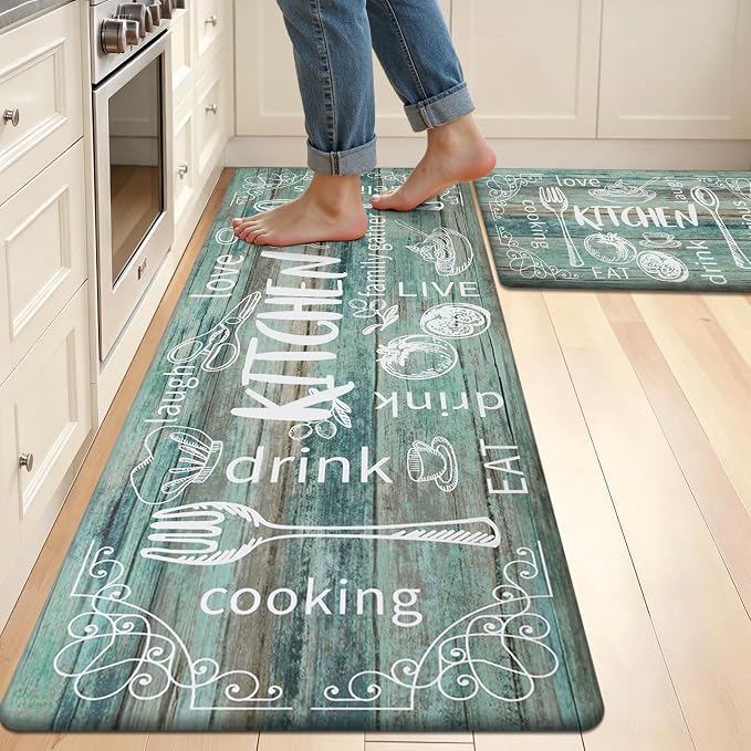 HEBE Kitchen Rugs Set of 2, Cushioned Anti Fatigue Kitchen Mats for Floor, Non Slip Waterproof Comfort Standing Desk Mat Carpet for Sink, Stove, Laundry Room