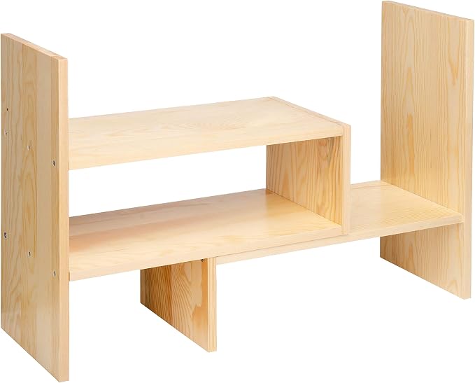 Desktop Organizer Office Storage Rack Adjustable Natural Wood Display Book Shelf Stand Rack Wood Caddy Desk Organizer Set Office Storage Expandable Tabletop