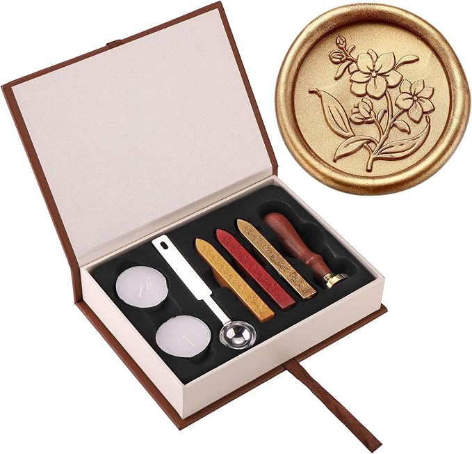 Yoption Orchid Flowers Wax Seal Stamp Kit with Sealing Wax Sticks and Gift Box for Wedding, Party Invitations, Christmas, Envelopes