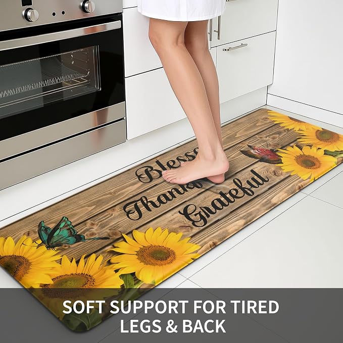 MAYHMYO Sunflower Kitchen Decor Mat Set, 2PC Kitchen Mats, Anti Fatigue | Sunflower Pattern,Cushioned comfort,Non-slip backing,Soft Underfoot,Easy to clean,Water-resistant,Kitchen,Laundry