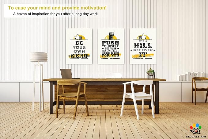 Office Wall Art - 3 Panel Motivational Canvas Art: Inspirational Quotes for Home Office - Entrepreneur Words Poster Frame (12'x24' x3)
