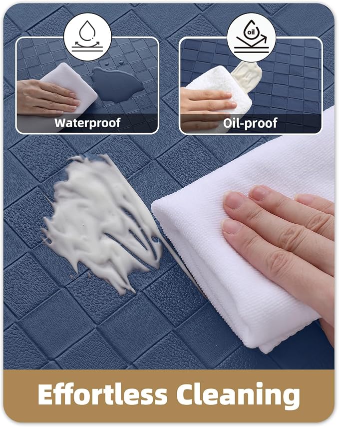 Color&Geometry Checkered Narrow Kitchen Floor Mat Anti Fatigue 17x47, Blue | Waterproof & Oil Proof, Easy Clean PVC Kitchen Rug For Busy Family, 0.4in Thick Cushion For Long Standing, Non Slip