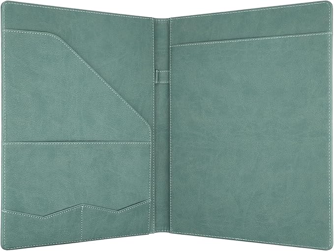 Professional Padfolio Portfolio Binder, Faux Leather Interview Resume Folder, Letter Size A4 Legal Writing Pad Holder, Document Organizer for Business School Office Conference (Green)