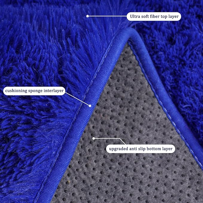 Small Rugs for Bedroom, Fluffy 2x3 Rug Throw Non Slip for Bedside Dorm Kids Room, Plush Comfy Shag Carpet for Home Decor Aesthetic, Royal Blue