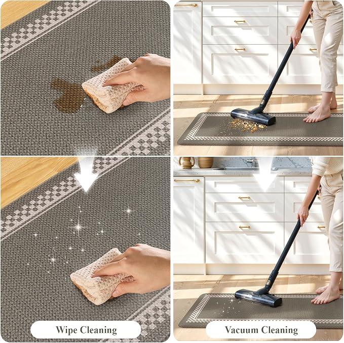 KIMODE Anti Fatigue Mats for Kitchen Floor Checkered Kitchen Rugs Sets of 2 | Sage Green Cushioned Kitchen Floor Mats Non Slip,Farmhouse Standing Mat for Sink Laundry Office Desk Dorm 17"x47"+17"x29"