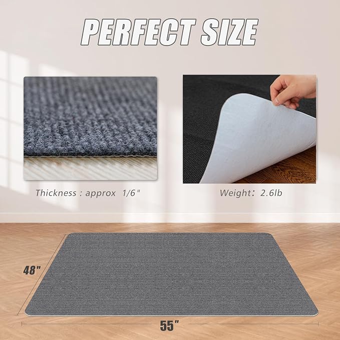 Sycoodeal Office Chair Mat for Hardwood Floor,Office Computer Gaming Chair Mat for Tile Floor,Large Floor Protector Rug,Anti-Slip,Easy to Clean,Grey(48"x55")