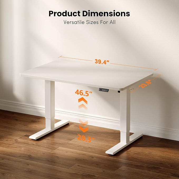 CubiCubi One-Piece Standing Desk, 40 x 24 Electric Height Adjustable Computer Desk, Sit Stand up Home Office Workstations with Whole-Piece Desktop, White
