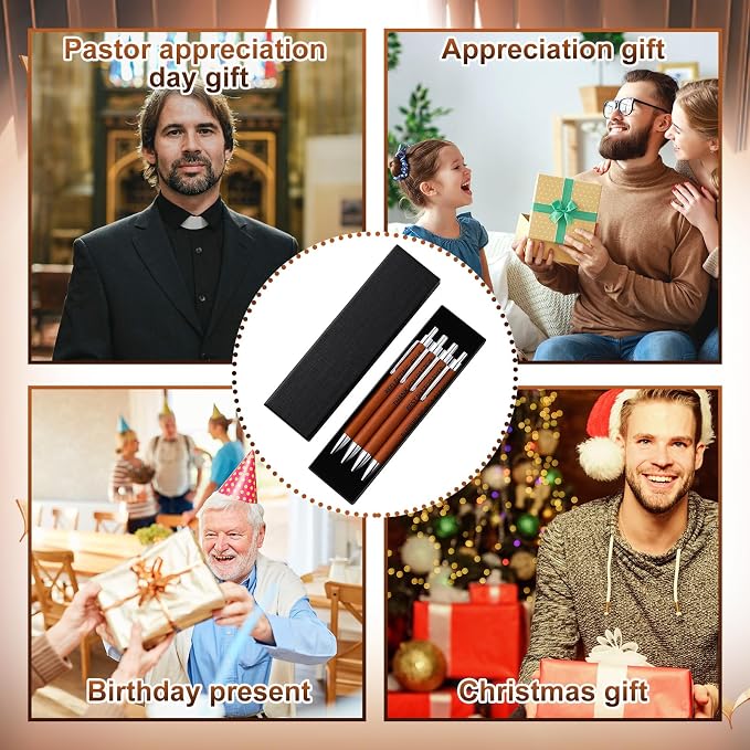 Sayglossy 4 Pcs Best Pastor Appreciation Gifts for Men Christian Leather Pen Sets Best Ever Gift for Pastor Day Birthday Christmas Pens Appreciation Gifts for Church